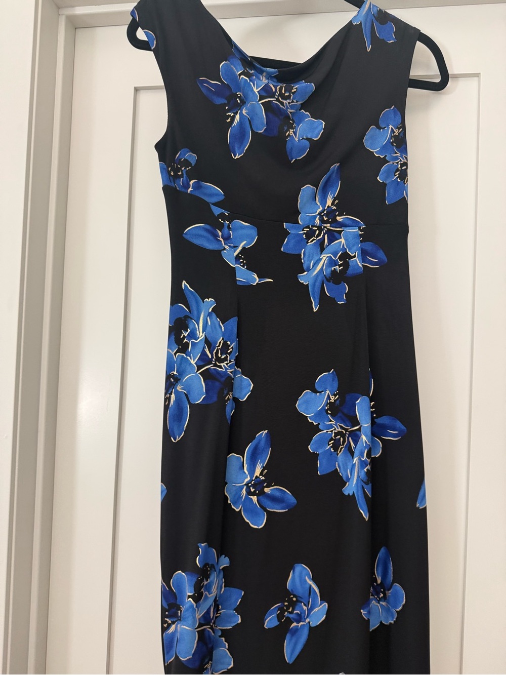 connected apparel Black Midi Dress with Blue Floral Print